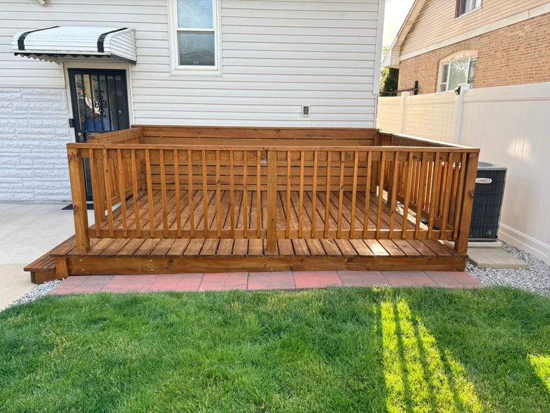 Close view of stained cedar deck boards